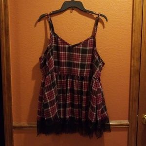 Burgundy and black cami with black lace detail